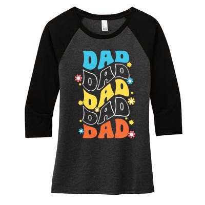 Dad Colorful Floral Retro Hippie Women's Tri-Blend 3/4-Sleeve Raglan Shirt