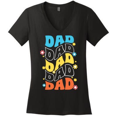 Dad Colorful Floral Retro Hippie Women's V-Neck T-Shirt