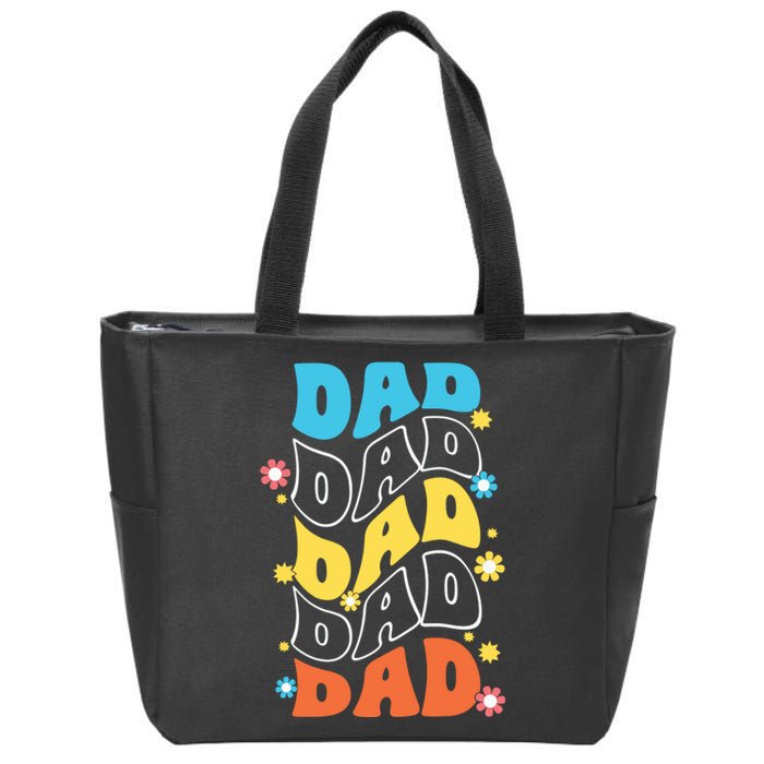 Dad Colorful Floral Retro Hippie Zip Tote Bag