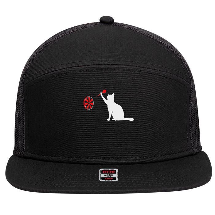 Darts Cat Funny Dart Throwing Cat Dart And Cat Lover 7 Panel Mesh Trucker Snapback Hat