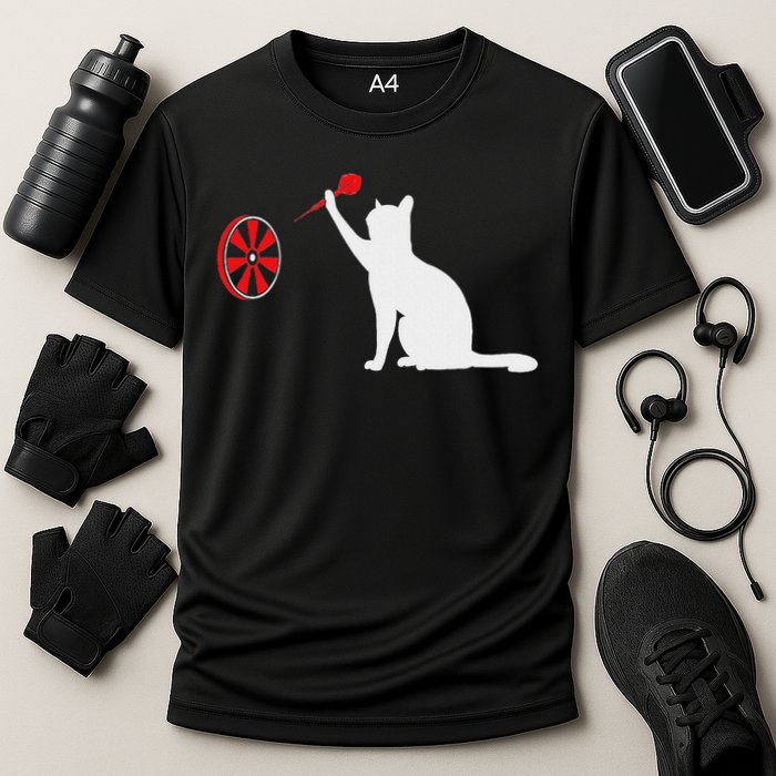 Darts Cat Funny Dart Throwing Cat Dart And Cat Lover Performance Shirt