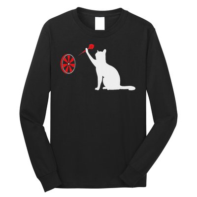 Darts Cat Funny Dart Throwing Cat Dart And Cat Lover Long Sleeve Shirt