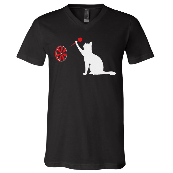 Darts Cat Funny Dart Throwing Cat Dart And Cat Lover V-Neck T-Shirt
