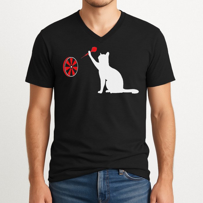 Darts Cat Funny Dart Throwing Cat Dart And Cat Lover V-Neck T-Shirt