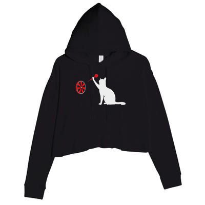 Darts Cat Funny Dart Throwing Cat Dart And Cat Lover Crop Fleece Hoodie
