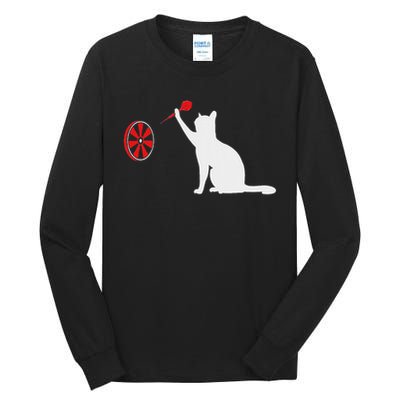 Darts Cat Funny Dart Throwing Cat Dart And Cat Lover Tall Long Sleeve T-Shirt