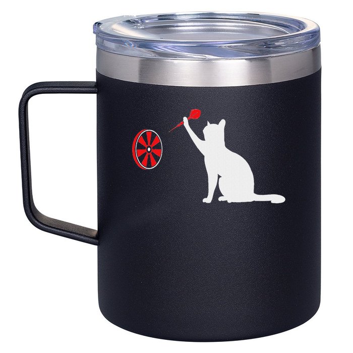 Darts Cat Funny Dart Throwing Cat Dart And Cat Lover 12oz Stainless Steel Coffee Mug