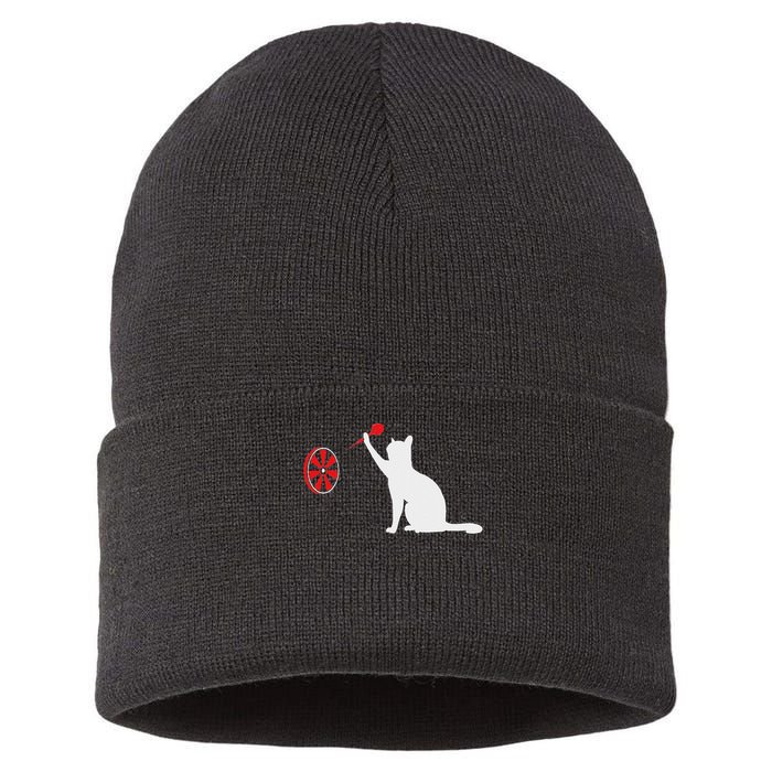 Darts Cat Funny Dart Throwing Cat Dart And Cat Lover Sustainable Knit Beanie