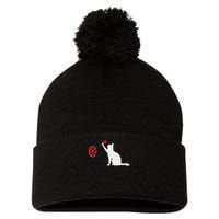 Darts Cat Funny Dart Throwing Cat Dart And Cat Lover Pom Pom 12in Knit Beanie
