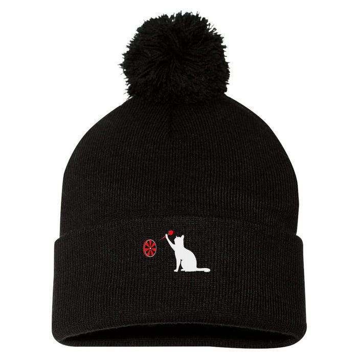 Darts Cat Funny Dart Throwing Cat Dart And Cat Lover Pom Pom 12in Knit Beanie
