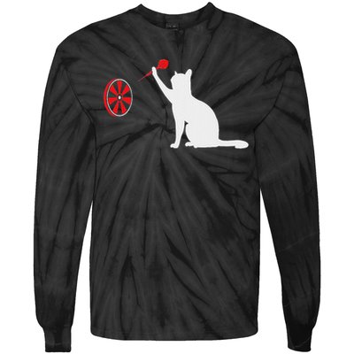 Darts Cat Funny Dart Throwing Cat Dart And Cat Lover Tie-Dye Long Sleeve Shirt