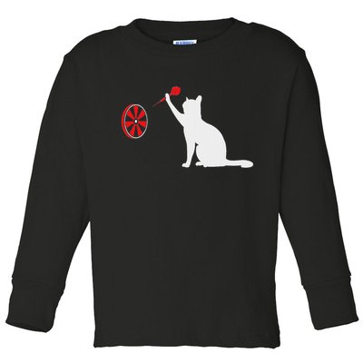 Darts Cat Funny Dart Throwing Cat Dart And Cat Lover Toddler Long Sleeve Shirt