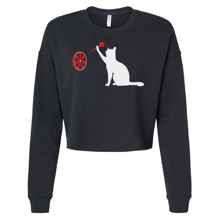 Darts Cat Funny Dart Throwing Cat Dart And Cat Lover Cropped Pullover Crew
