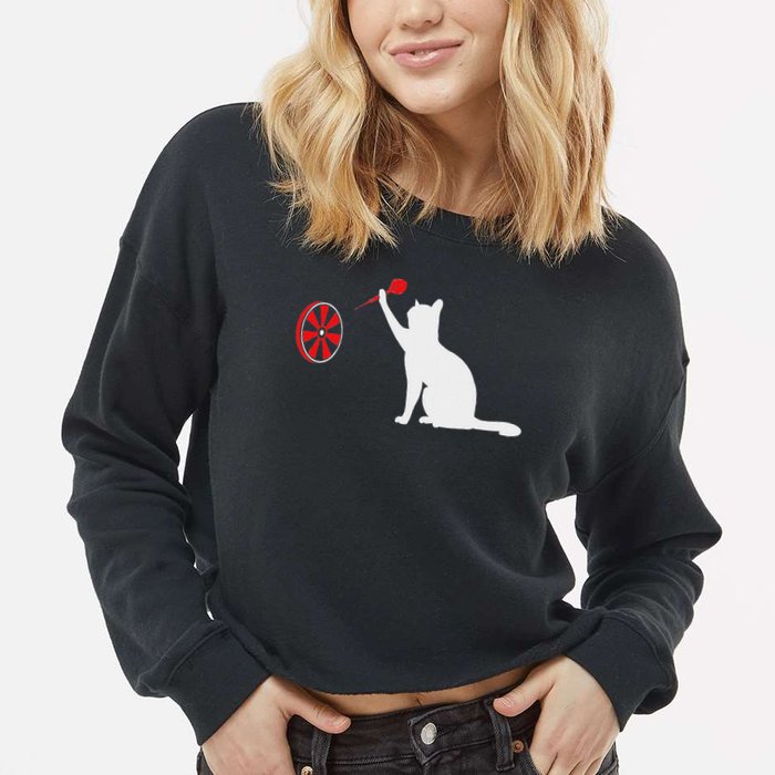 Darts Cat Funny Dart Throwing Cat Dart And Cat Lover Cropped Pullover Crew