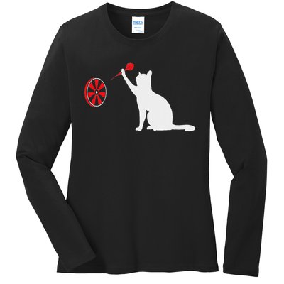 Darts Cat Funny Dart Throwing Cat Dart And Cat Lover Ladies Long Sleeve Shirt