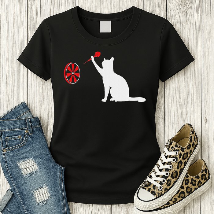 Darts Cat Funny Dart Throwing Cat Dart And Cat Lover Womens T-Shirt