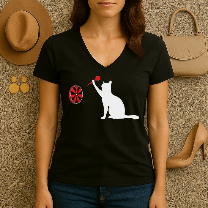 Darts Cat Funny Dart Throwing Cat Dart And Cat Lover Women's V-Neck T-Shirt