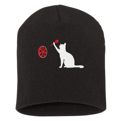 Darts Cat Funny Dart Throwing Cat Dart And Cat Lover Short Acrylic Beanie