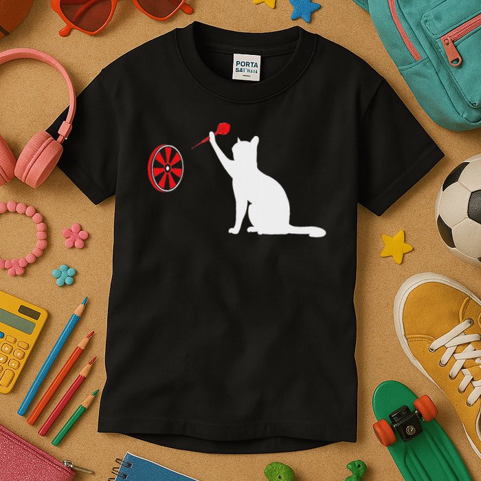 Darts Cat Funny Dart Throwing Cat Dart And Cat Lover Kids T-Shirt