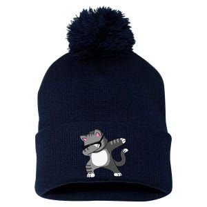 Dabbing Cat Funny Cat Dab Dance Cute Dabbing Kitty Pom Pom 12in Knit Beanie