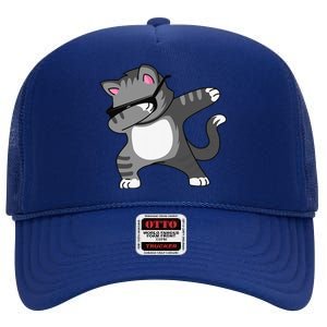 Dabbing Cat Funny Cat Dab Dance Cute Dabbing Kitty High Crown Mesh Back Trucker Hat