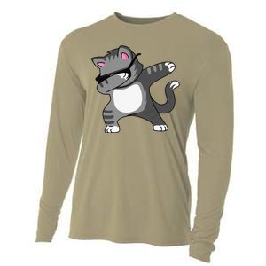 Dabbing Cat Funny Cat Dab Dance Cute Dabbing Kitty Cooling Performance Long Sleeve Crew