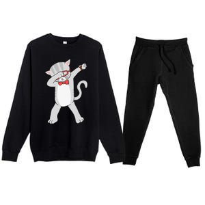 Dabbing Cat Funny Dab Gift Cat Tee Premium Crewneck Sweatsuit Set