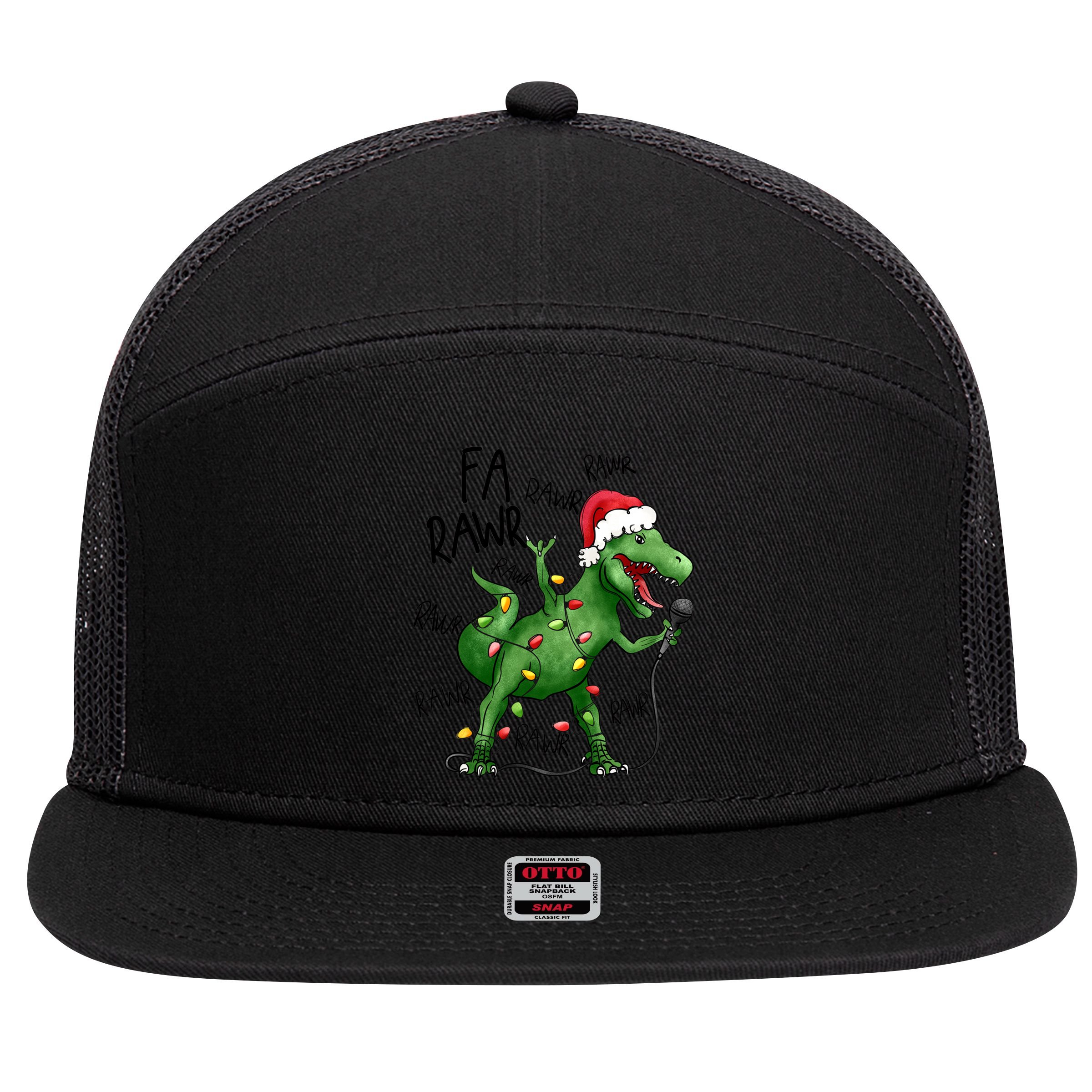 Dinosaur Christmas Fa Ra Rawr Tree Rex Xmas Dino Gift 7 Panel Mesh Trucker Snapback Hat