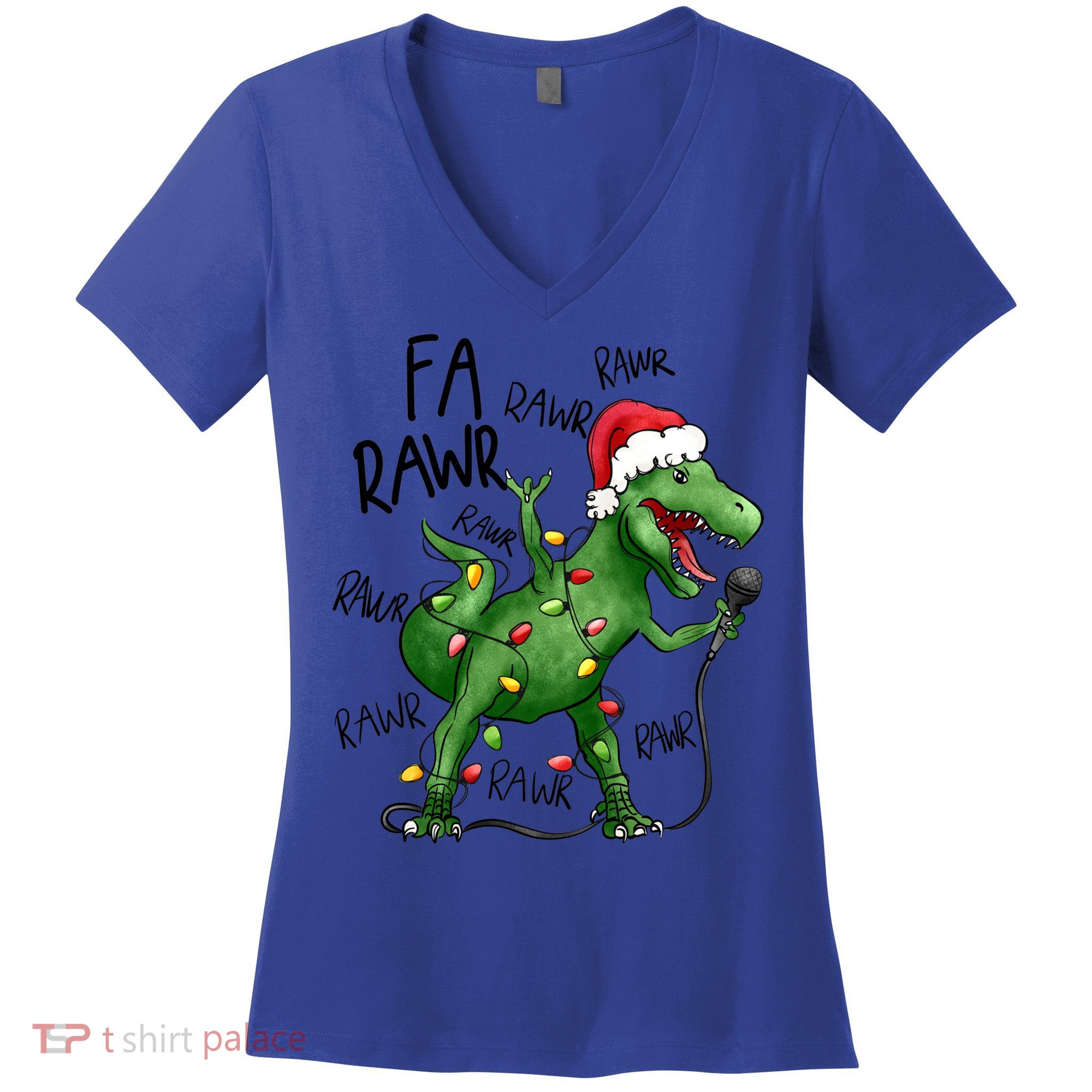 Dinosaur Christmas Fa Ra Rawr Tree Rex Xmas Dino Gift Women's V-Neck T-Shirt