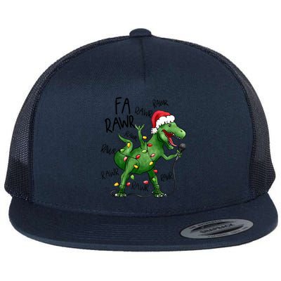 Dinosaur Christmas Fa Ra Rawr Tree Rex Xmas Dino Gift Flat Bill Trucker Hat