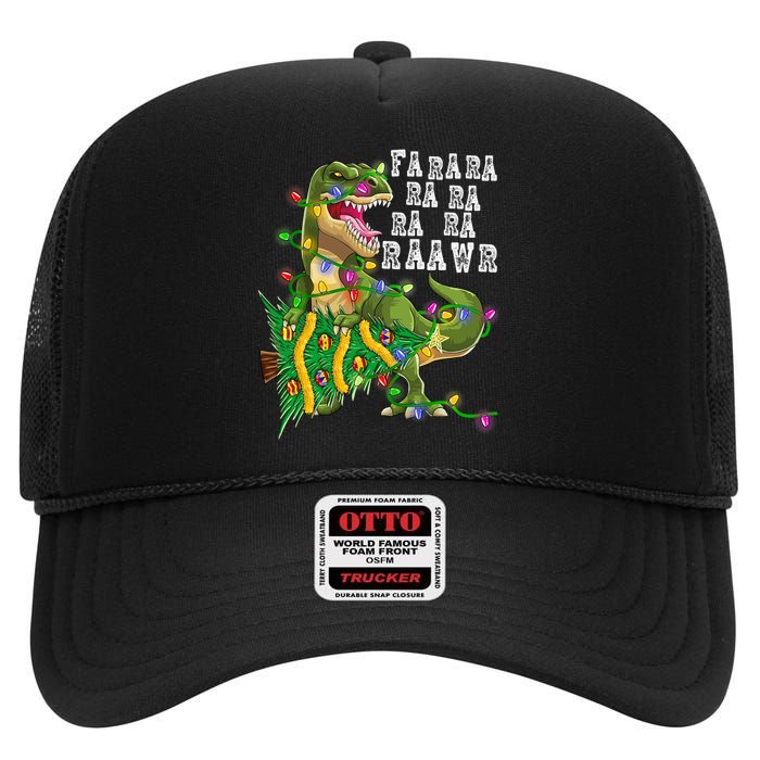 Dinosaur Christmas Fa Ra Rawr Tree Rex Boys Xmas High Crown Mesh Back Trucker Hat