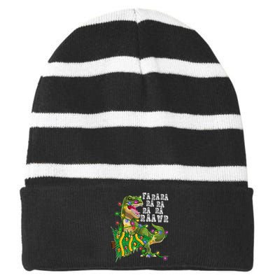 Dinosaur Christmas Fa Ra Rawr Tree Rex Boys Xmas Striped Beanie with Solid Band