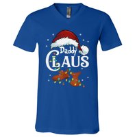 Daddy Claus Funny Christmas Lights Santa Hat Costume Cute Gift V-Neck T-Shirt