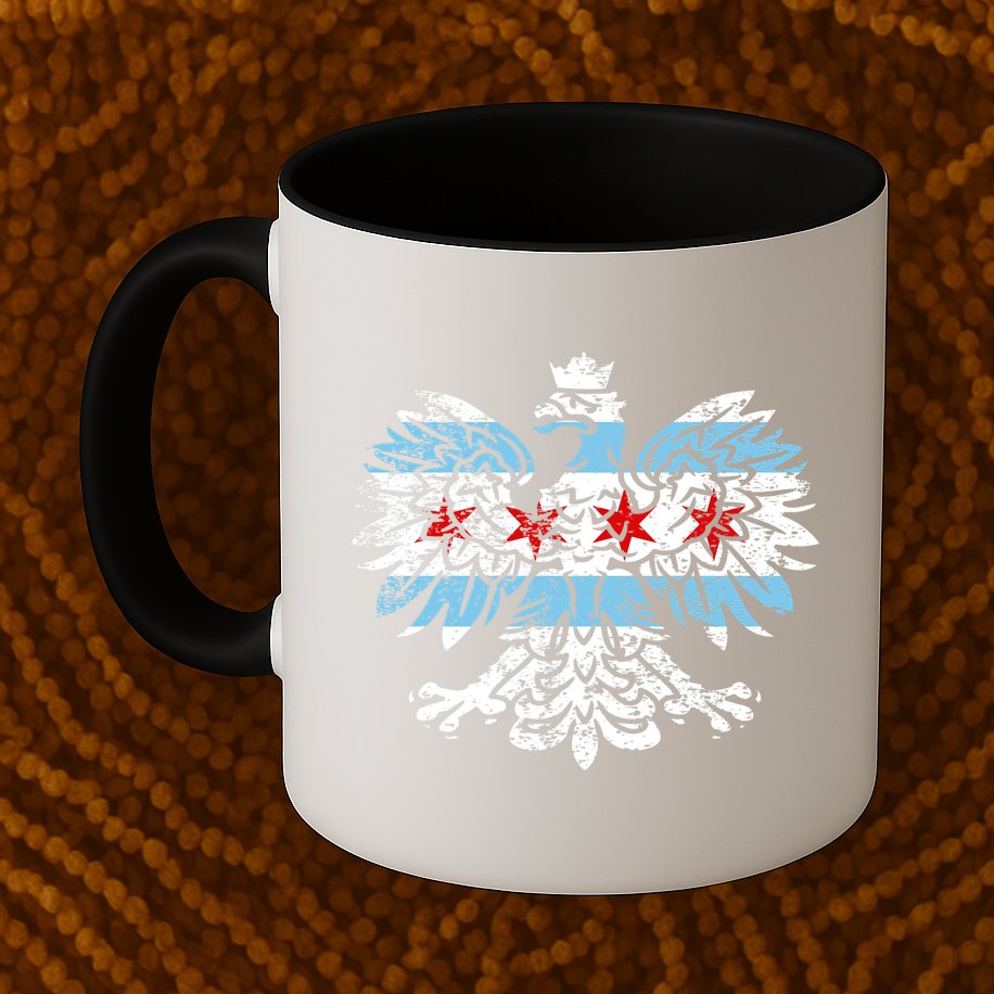 Distressed Chicago Flag Polish Poland Eagle Mug