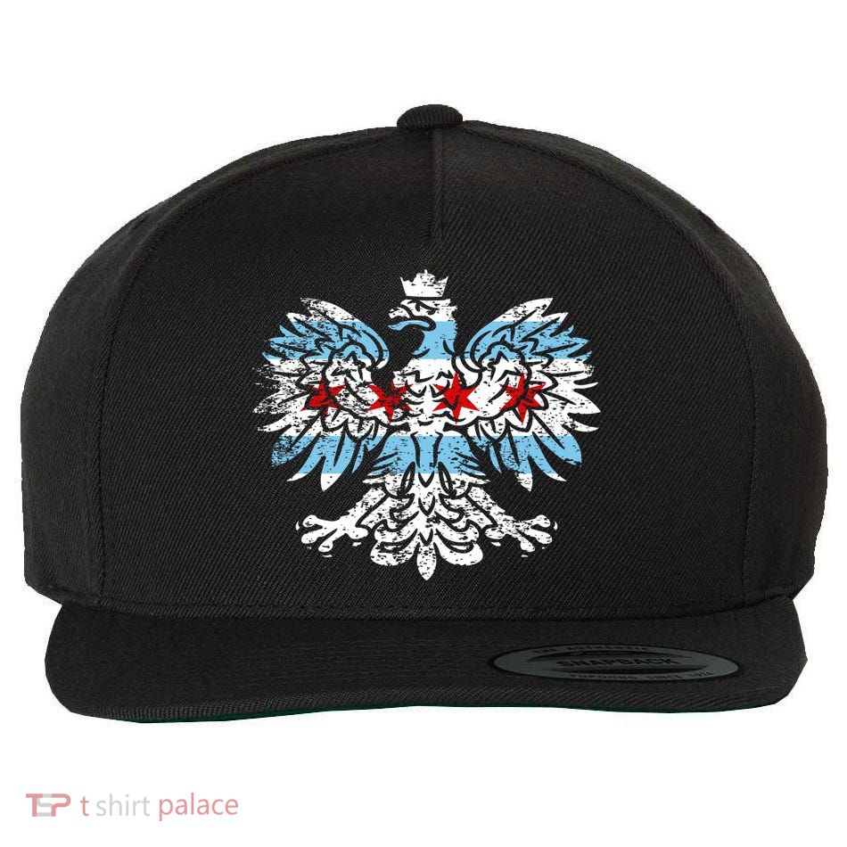Distressed Chicago Flag Polish Poland Eagle Wool Snapback Cap