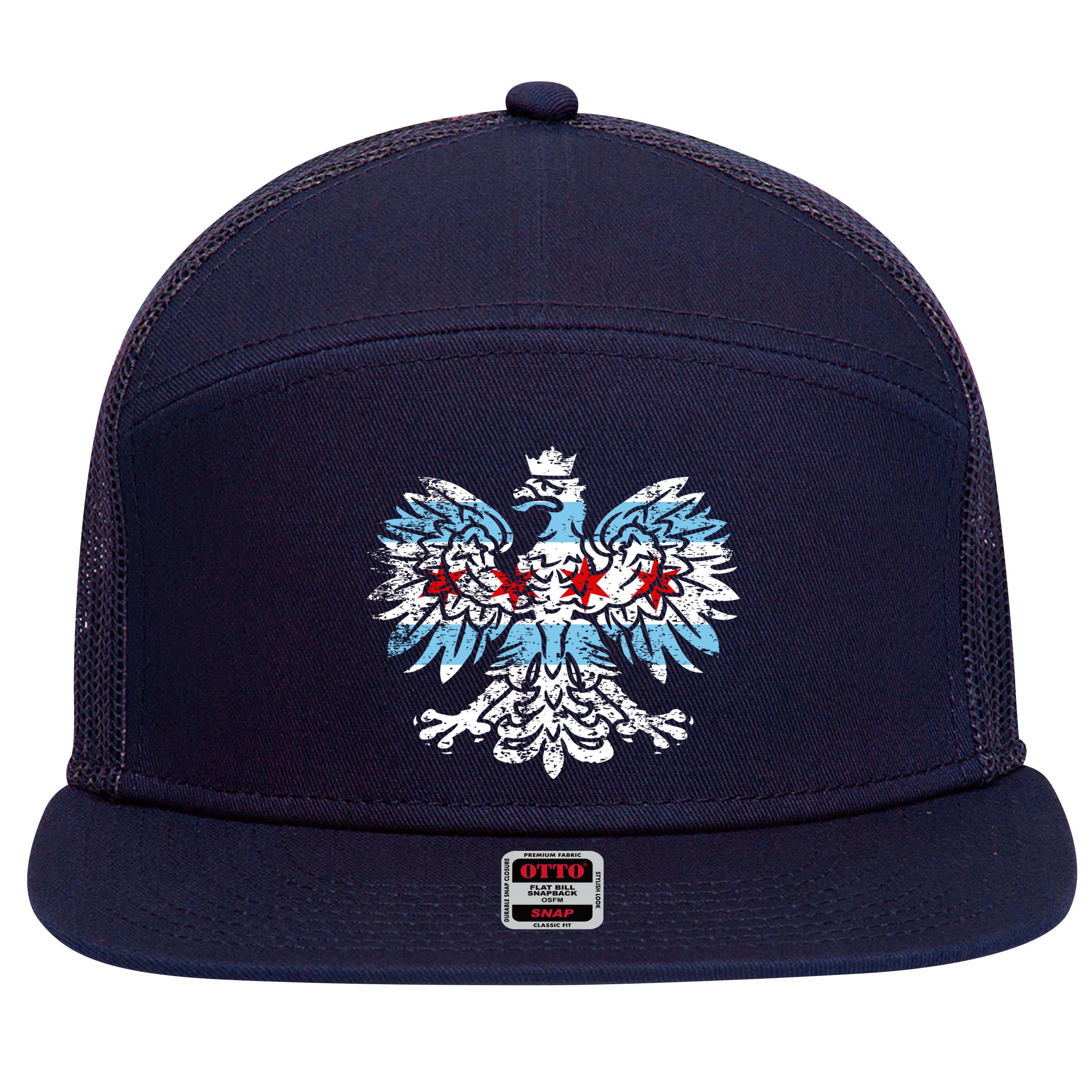 Distressed Chicago Flag Polish Poland Eagle 7 Panel Mesh Trucker Snapback Hat
