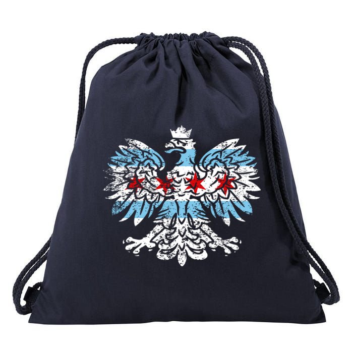 Distressed Chicago Flag Polish Poland Eagle Drawstring Bag