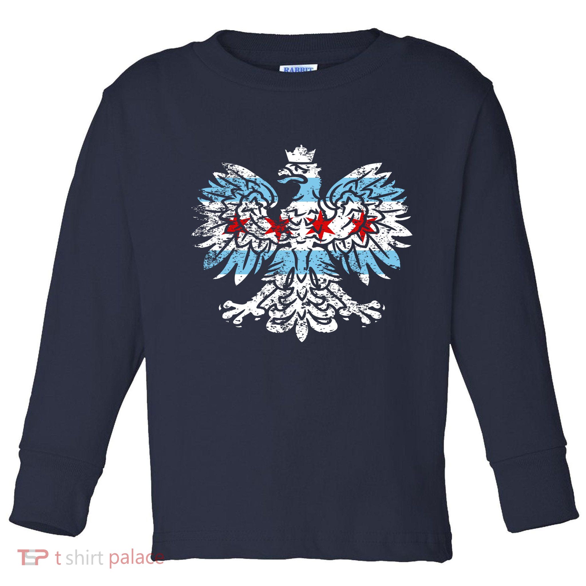 Distressed Chicago Flag Polish Poland Eagle Toddler Long Sleeve Shirt