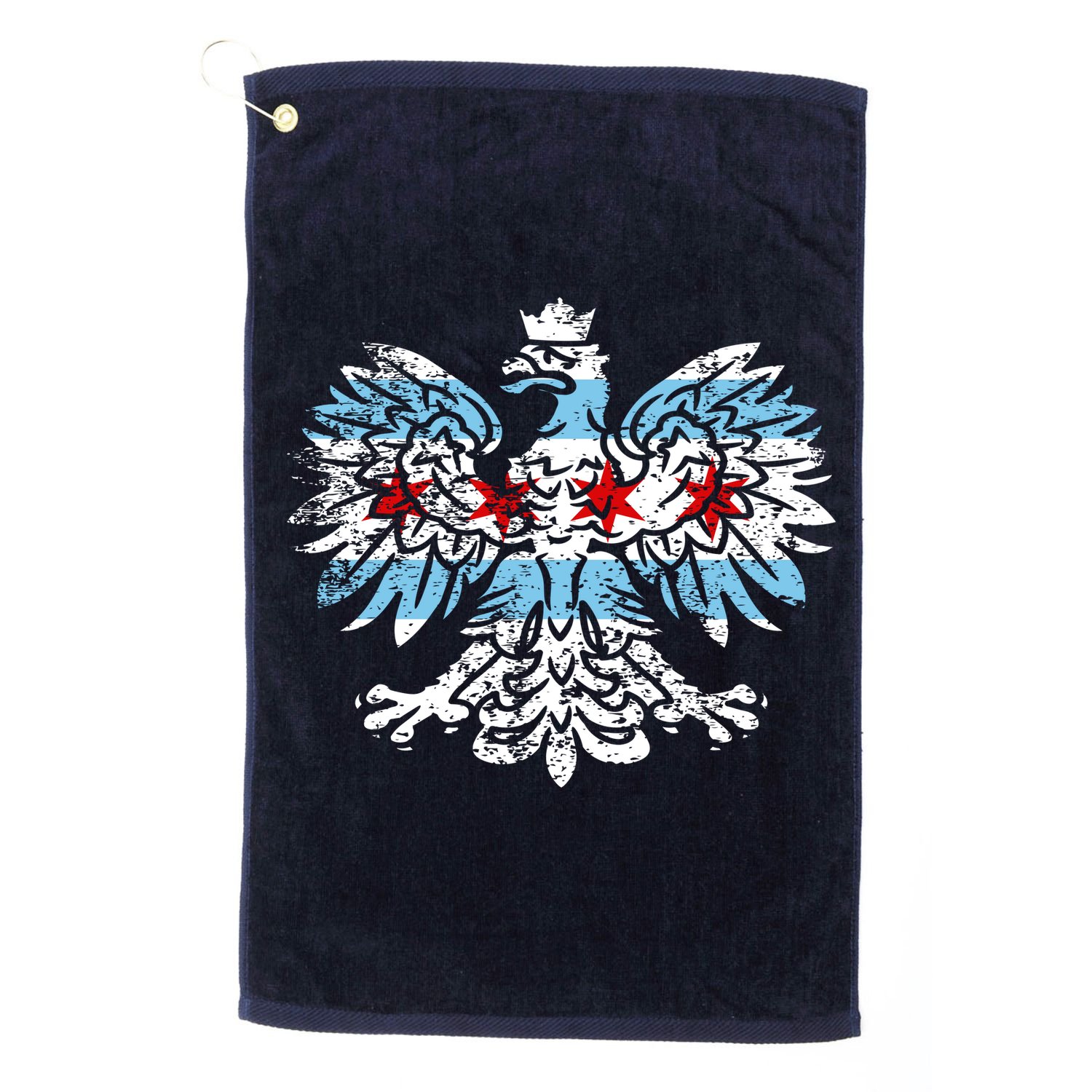 Distressed Chicago Flag Polish Poland Eagle Golf Towel