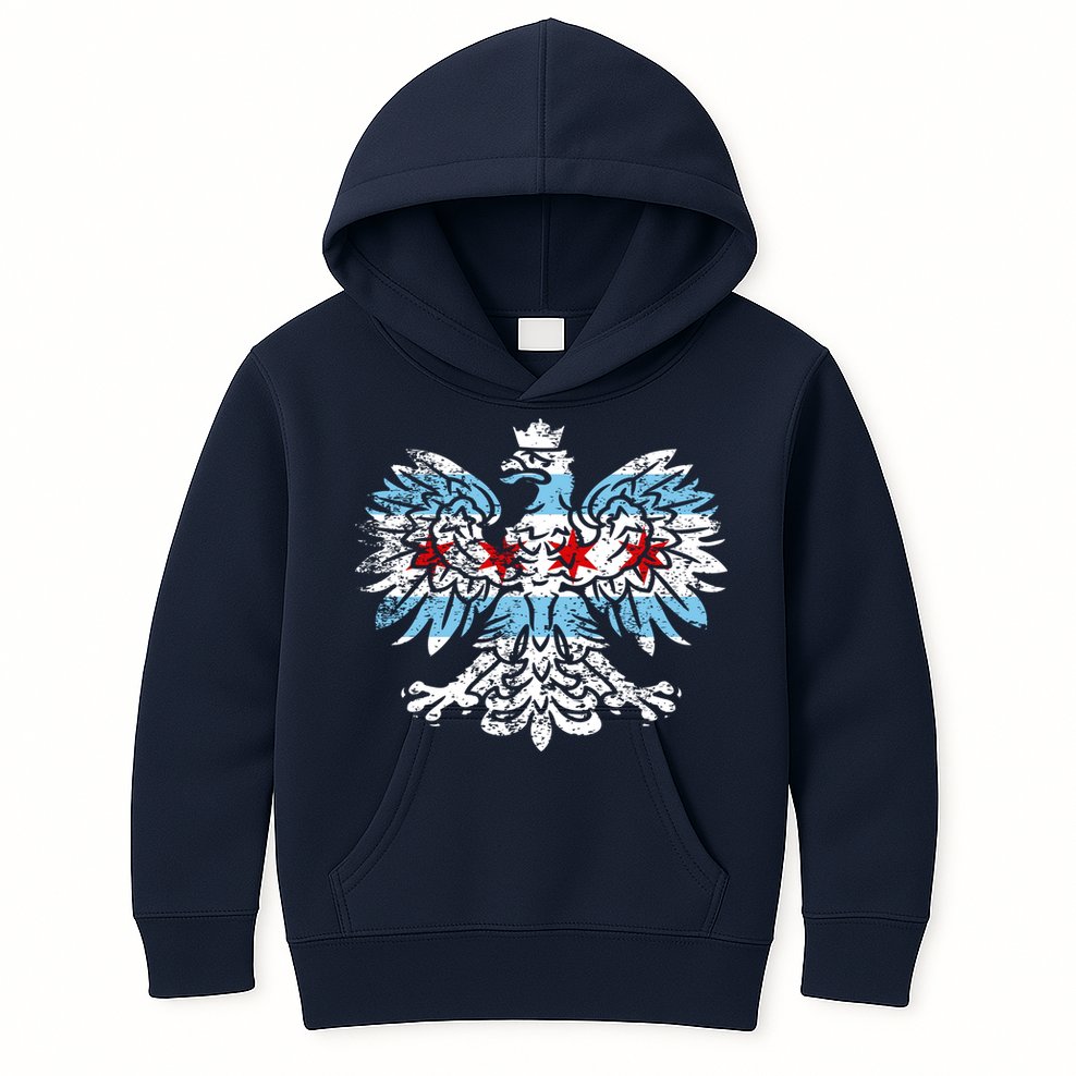 Distressed Chicago Flag Polish Poland Eagle Kids Hoodie