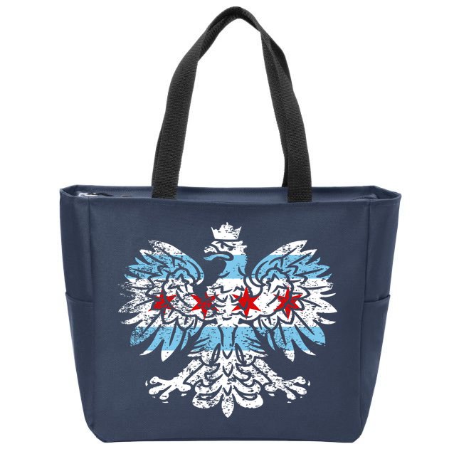Distressed Chicago Flag Polish Poland Eagle Zip Tote Bag