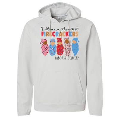 Delivering Cutest Firecrackers Labor Delivery Performance Fleece Hoodie