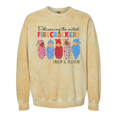 Delivering Cutest Firecrackers Labor Delivery Colorblast Crewneck Sweatshirt