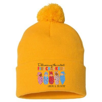 Delivering Cutest Firecrackers Labor Delivery Pom Pom 12in Knit Beanie