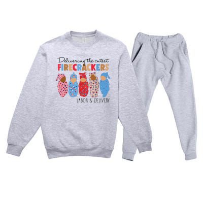 Delivering Cutest Firecrackers Labor Delivery Premium Crewneck Sweatsuit Set