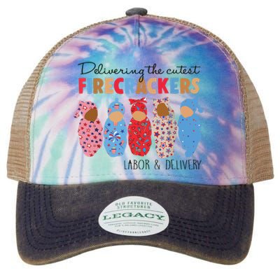 Delivering Cutest Firecrackers Labor Delivery Legacy Tie Dye Trucker Hat