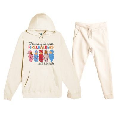 Delivering Cutest Firecrackers Labor Delivery Premium Hooded Sweatsuit Set