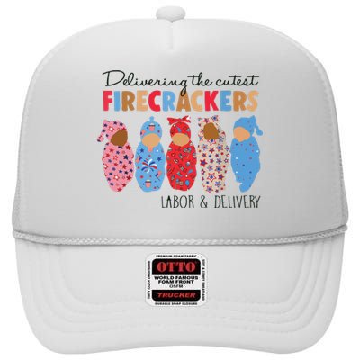 Delivering Cutest Firecrackers Labor Delivery High Crown Mesh Back Trucker Hat