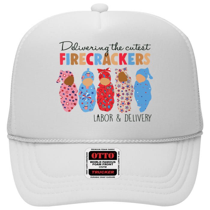 Delivering Cutest Firecrackers Labor Delivery High Crown Mesh Back Trucker Hat