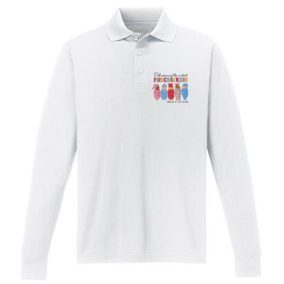 Delivering Cutest Firecrackers Labor Delivery Performance Long Sleeve Polo